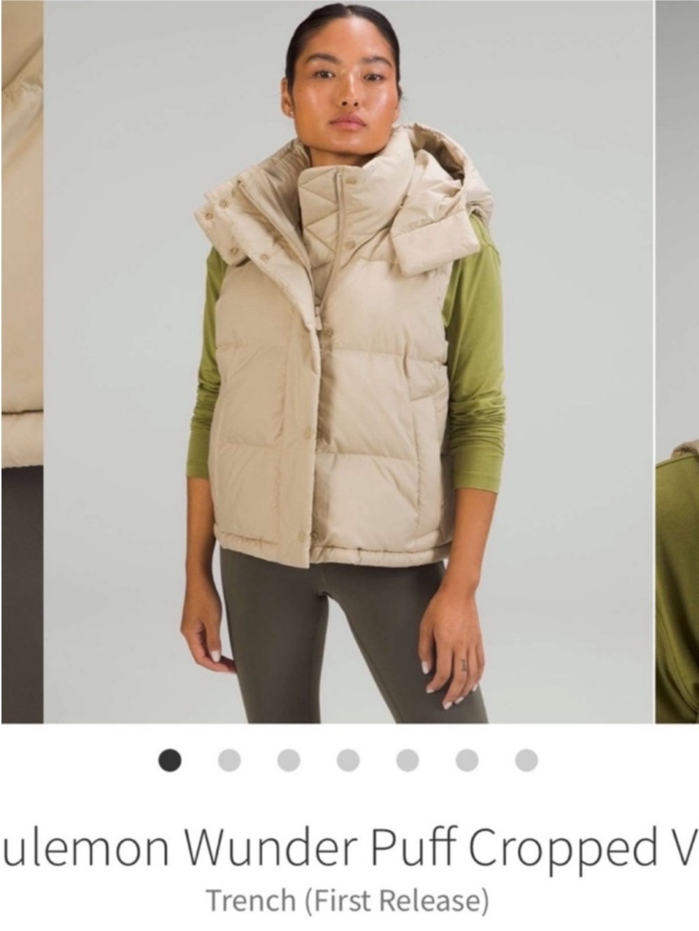 Lululemon Wunder Puff Cropped Vest Puffer Jacket Trench Tan Sz 4